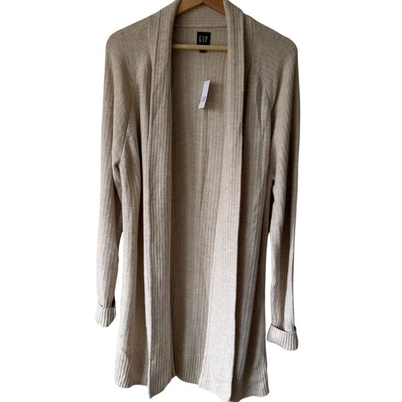 Gap Size Large Tall Cardigan Open Front NWT Neutral Refined Wool Blend Cozy - Picture 1 of 16